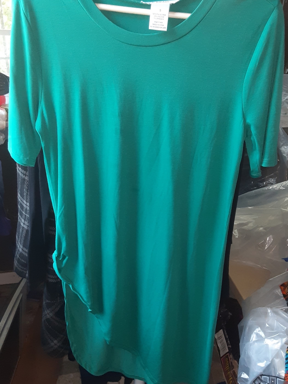 K Jordan Teal Asymmetrical Short Sleeve Dress